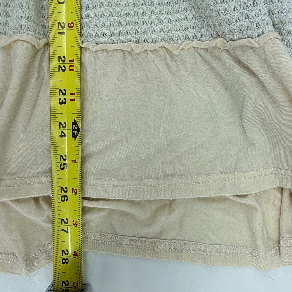 POL Tunic Top Womens Medium Beige SMT2076 Mixed Media Waffle Knit Boho Ruffle - Picture 6 of 6